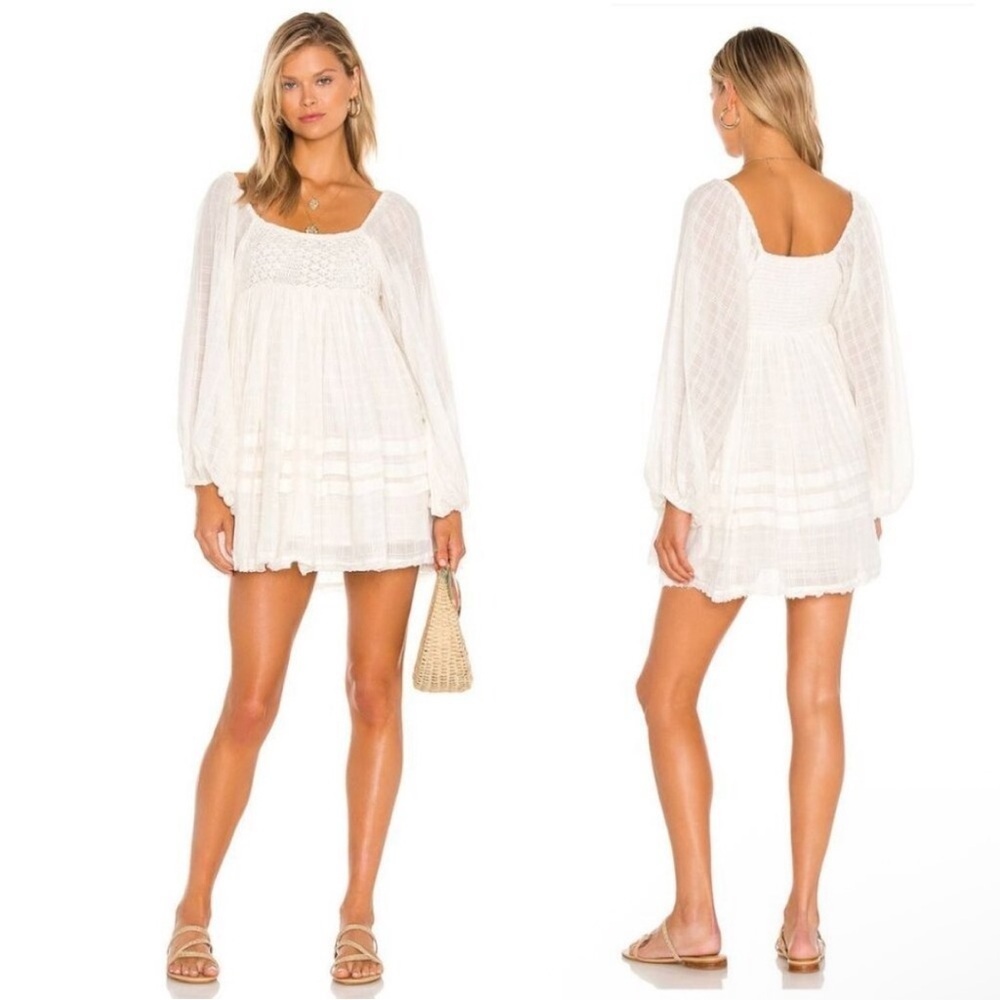 Free People Ari Mini Ivory 100%‎ Cotton Gauze Cottage Boho BeachMini Dress Sz XS